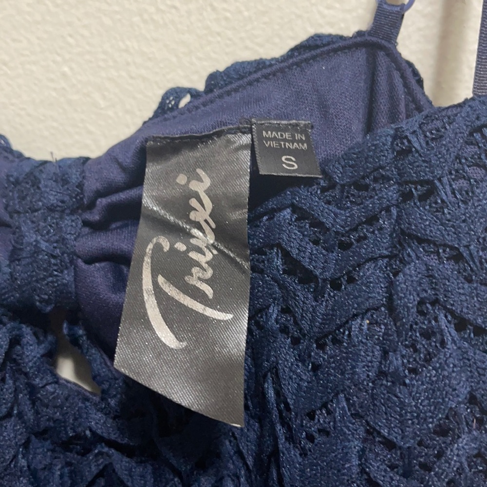 Trixxi Maxi Sun Dress Sleeveless w Navy Crocket Open back 100%Polyester Small - Picture 4 of 13